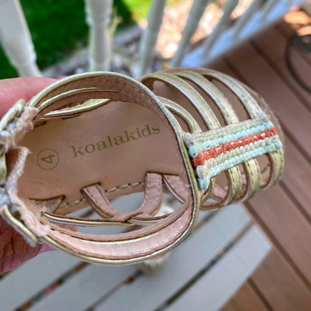 Koala Kids Gladiator Sandals Gold Strappy Back Zipper Toddler Girl‎ Size 4